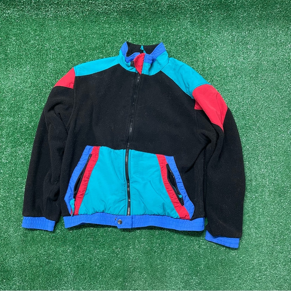 Vintage Urban Outfitters Black and Red fleece Zip up jacket Retro Style